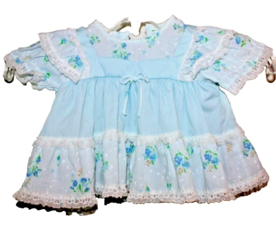 Vintage Mini World Baby Girl Dress Ruffles Lace Blue Floral White  3 /6 Months - Image 1 of 4