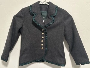 Susanne Spatt Salzburg Kids Girls Pure Wool Gray Ruffled Coat Blazer Sz 6 - Picture 1 of 11