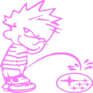 Calvin Peeing on Subaru Logo Vinyl Decal Multiple Colors and Sizes - Picture 1 of 27