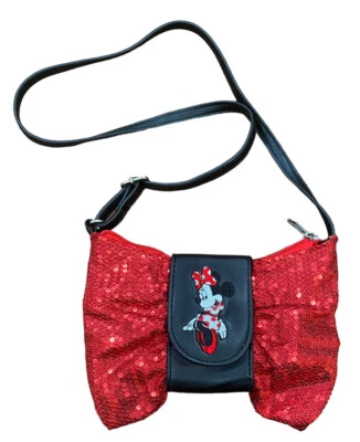 Cartera Bandolera de Hombro con Arco de Lentejuelas Rojas Minnie Mouse de los Parques Disney Foto 1 de 4