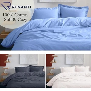Duvet Cover 3 Pcs 100% Cotton Set Ultra Soft Duvet Bedding Sets Queen King Size - Picture 1 of 31