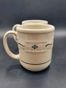 2 Longaberger Woven Traditions Pottery Classic GREEN Coffee Mugs 12 oz USA - Picture 1 of 5