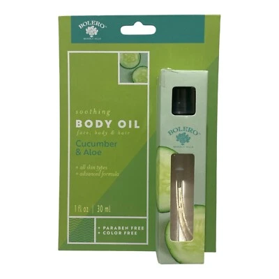 Aceite corporal calmante de pepino y aloe de Bolero botella de 1 onza líquida Foto 1 de 4