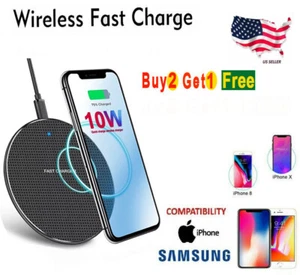 Wireless Fast Charger Charging Pad Dock for iPhone Samsung Android Universal - Picture 1 of 12