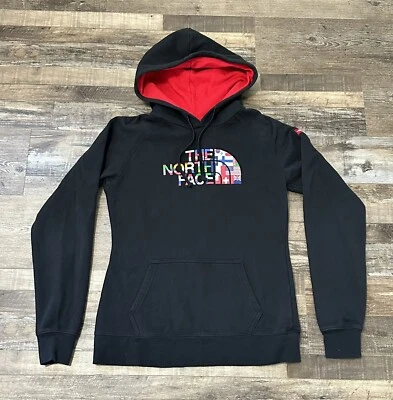 The North Face Womens Hoodie Sweatshirt  Country Flags Size Small Black Used - Image 1 of 4