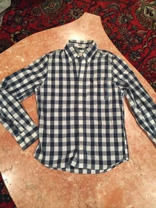 Boy's Blue And White Checkered ABERCROMBIE BUTTON DOWN LONG SLEEVE SHIRT SIZE L - Picture 1 of 6