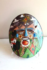 Red Clay Mexico Face Mask Hand Painted Rustic Face Mexican Pierced Wall Recent - Picture 1 of 7