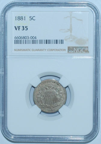 1881 NGC VF35 Shield Nickel Business Strike Cover