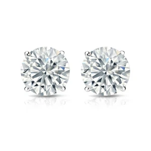 Aretes de oro blanco de 14 quilates con 4 puntas de diamantes de corte redondo creados en laboratorio de 1,50 quilates - Imagen 1 de 10
