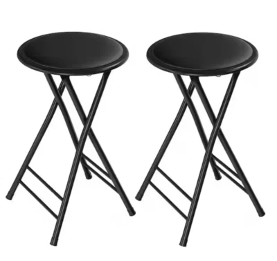 Trademark Home Bar Stools 24" Black Steel Padded Seats Folding Portable Set of 2 - Image 1 of 4