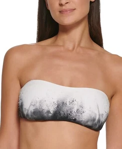 Calvin Klein Women's Printed Removable-Straps Bandeau Bikini Bra Top - S - White - Picture 1 of 6
