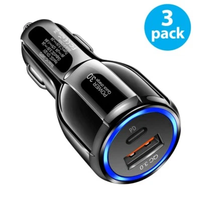 3-Pack PD USB-C Fast Charging Car Charger Adapter For iPhone 14 13 12 11 Samsung - Image 1 of 4