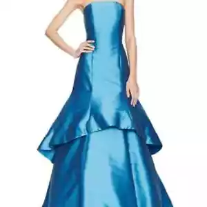 NEU Monique Lhuillier trägerloses abgestuftes Kleid mit Wickel Taftkleid Kleid - Bild 1 von 13