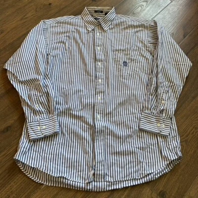 Chaps by Ralph Lauren Blue White Striped Cotton Mens Dress Shirt 34/35 Button Up - Image 1 of 4
