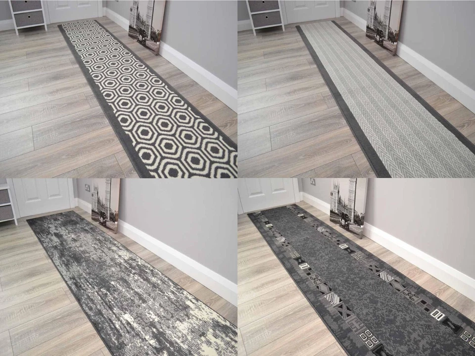 Grey Corridor Rugs Very Long Hallway Rug Dark Border Hall Runner ANY Length  - Image 1 of 1