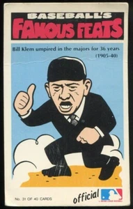 1972 Fleer Famous Feats #31 Bill Klem - Hall of Fame Umpire - Picture 1 of 2