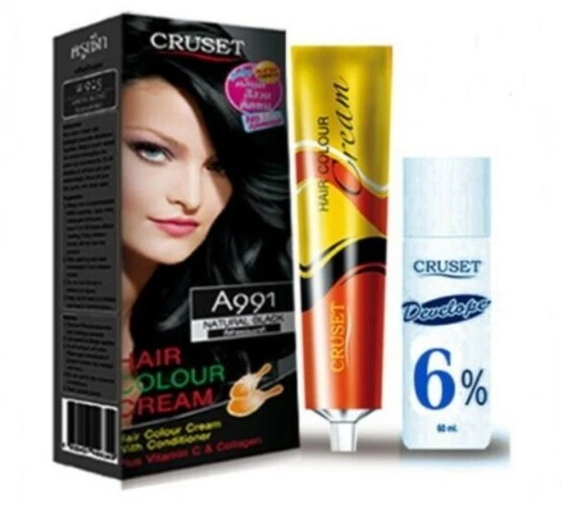 Cruset Dye Black Hair Color Cream Set Temporary Permanent Kit Natural Black A991 - Image 1 of 4