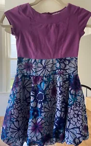 DKNY Girls Short Sleeved Dress  Purple With Floral Bubble skirt  Size Small 6-8 - Picture 1 of 4