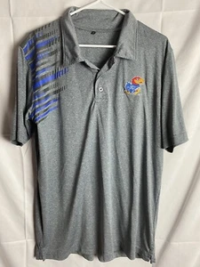 Kansas Jayhawks Polo Shirt Mens Large Golf  Blue Striped Basketball KU - Picture 1 of 12