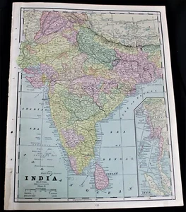 CRAM'S ATLAS MAP PAGE INDIA 1890 VINTAGE BRITISH INDIA - Picture 1 of 1