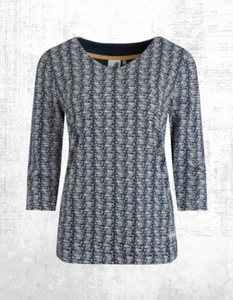 Ex Weird Fish Women’s Nanaimo Eco 3/4 Sleeve Cotton Top in Dark Navy (Defect) - Picture 1 of 3