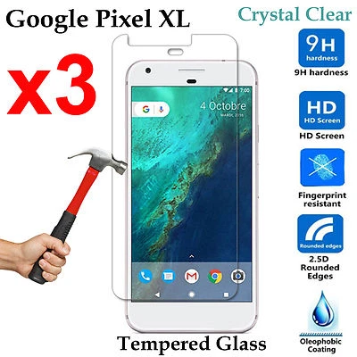 x3 Protector Pantalla Teléfono Vidrio Templado Premium 9H para Google Pixel XL Frontal Foto 1 de 3