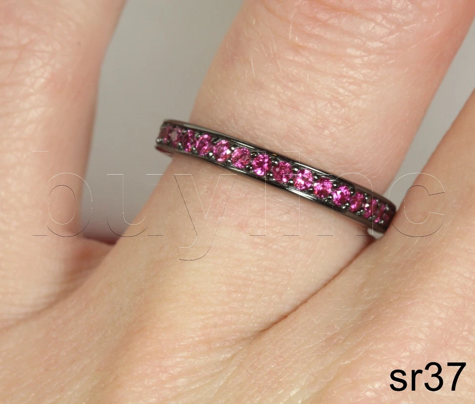 Pink CZ Black Rhodium Silver Anniversary Ring Wedding Ring Eternity Band - Image 1 of 1