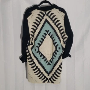 Aztec print plus size mixed media sweater/jacket Size 2x Lagenlook black blue - Picture 1 of 10