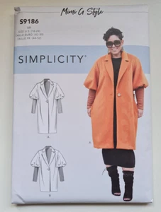 Simplicity Sewing Pattern S9186 U5 Misses’ Coat Jacket Puffed Sleeves by Mimi G - Picture 1 of 2