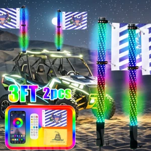 2x 3FT COB Thick LED Whip Spiral Chasing RGB Fat Whip Lights For Can Am Polaris - Bild 1 von 9
