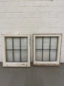 Pair Of Reclaimed Old Leaded Light Panel Wooden Windows 455 x 540mm 455 x 540mm - Picture 1 of 17