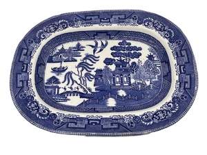 Antike Ridgeway England BLUE WILLOW Servierplatte Unterteller 12,75" x 10" - Bild 1 von 10