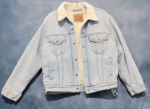 Giacca Levis donna grande blu denim sherpa foderata camionista cotone biker anni 90 retrò - Foto 1 di 9