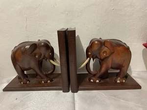 SOPORTES DE LIBROS ANTIGUOS ELEFANTE madera tropical pesada madera dura Midcentury - Imagen 1 de 9