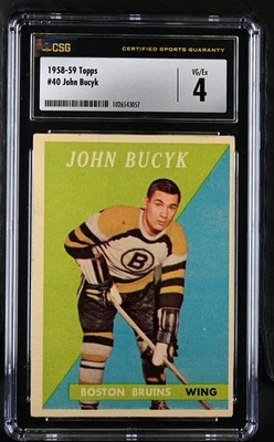 1958-59 Topps #40 Johnny Bucyk Boston Bruins - CSG 4 VG/Ex  - Image 1 of 2