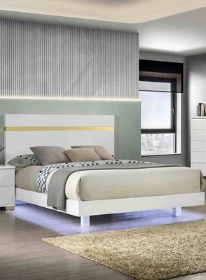 Contemporary Style Full Size 1pc Bed Set White And Gold Finish Bedroom - Image 1 of 4