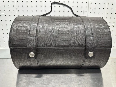 Luggage Style Brown Faux Alligator Leather Round Cylindrical Hard Case Bag - Image 1 of 4
