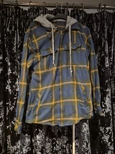 Empyre Hooded Zip Up Flannel Shirt Hooded Zip Up Blue/green - Picture 1 of 14