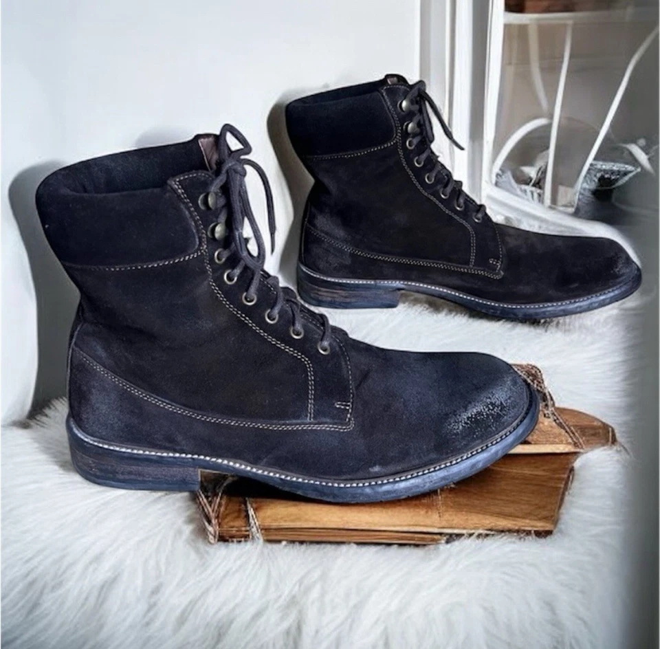 Botas italianas hechas a mano de gamuza marrón talla 42 EE. UU. 9 forro de cuero con cordones envejecidas Foto 1 de 4