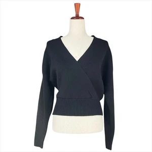 MODERN CITIZEN Marlowe V-Neck Cropped Ribbed Faux-Wrap Black Sweater Size L - Picture 1 of 7