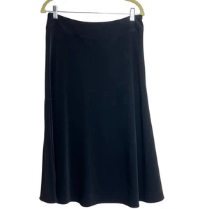 White House Black Market Womens Black A-Line Midi Skirt Size 12 Side Zip Stretch - Picture 1 of 7