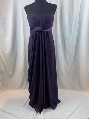 Mujer Talla 4 Largo Sin Tirantes Gasa Púrpura Dama de honor Vestido Formal Cremallera Trasera Foto 1 de 4