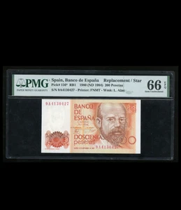 1980 Spain 200 Pesetas P-156* RB 1 "REPLACEMENT/STAR" PMG 66 EPQ - Picture 1 of 2
