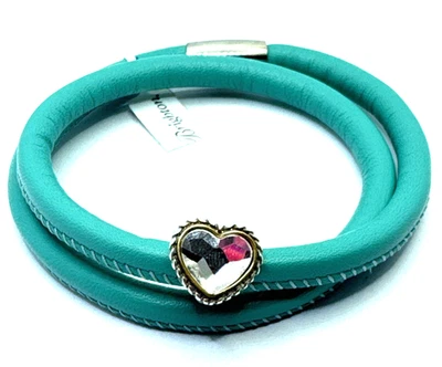 Brazalete de cuero doble de jade Brighton Woodstock 16 pulgadas nuevo con etiquetas + cuentas de corazón Corina Foto 1 de 4