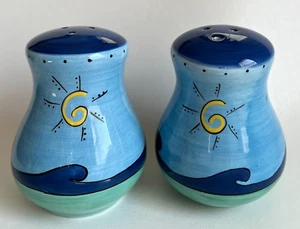 K.I.C. Brushes Blue Green Stonemite Handpainted Salt & Pepper Shakers - Picture 1 of 7