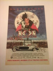 DISNEY'S 101 DALMATIANS con pubblicità stampa film GLENN CLOSE vintage 1996 (mini poster) - Foto 1 di 1