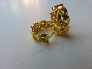 Gold Huggies Hoop Earrings 9 Carat Yellow Intricate Braid - Picture 1 of 4