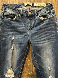 Pantalones de mezclilla para mujer Indigo Rein azul lavado medio puño al tobillo talla 7 desgastados - Imagen 1 de 7