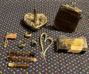 Vintage Lot Godinger Silver Plate Ring Holder Flag & Heart Pin / Perfume Samples - Picture 1 of 11