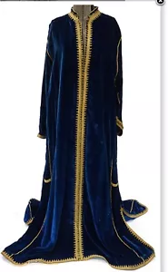 Antico accappatoio blu seta velluto oro ricamo - Foto 1 di 22